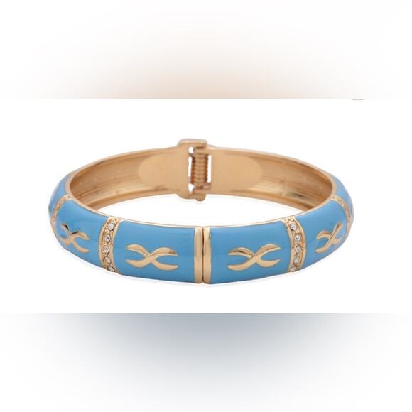 Turquoise Blue Enameled Bangle Bracelet in Goldtone - Picture 3 of 5